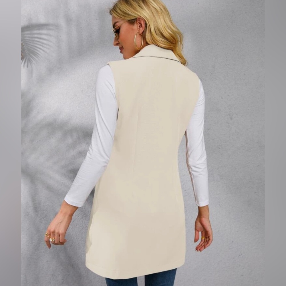 Solid Lapel Collar Open Front Vest Blazer